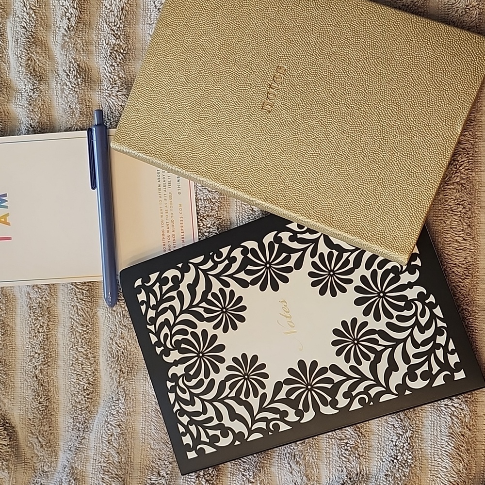 2 Notebooks 1 Composition,1 Hardcover New With Gel Pen & Affirmation Card
